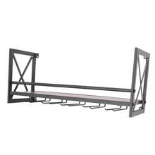 Eatssode Portabottiglie da parete con portabicchieri, portabottiglie in legno, portabottiglie da parete industriale per sala da pranzo, bar, cucina