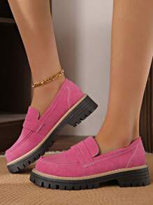 Mocasines de mujer de moda, de punta redonda casual, zapatos planos tipo plataforma para todo el año, bailarinas para señoras - Rosa - Ver 3