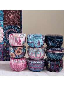 4pcs/Set Scented Candles, Variety Of Fragrances Include Vanilla, Jasmine, White Musk, Rose, Sandalwood, Black Cherry, Lemongrass, Suitable For Wedding, Birthday, Festivals, Home, Hotel Decoration, Creative Gift Box For Friends & Family, Retro Pattern Design, Soy Wax