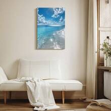 1pc Framed Canvas Poster, Beach Wall Art Paintings, Landscape Wall Art, Ocean Wall Art, Nature Wall Art, Ideal Gift For Bedroom Living Room Corridor, Wall Art, Wall Decor, Room Decoration