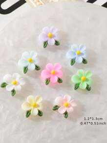 50Pcs 3D Five-Petal Flower Nail Charms Mixed Colors Spring Summer Flower Leaf Nail Art Resin Nail Supplies Y2K Nails Design For Girl Women DIY Craft Accessories Wedding