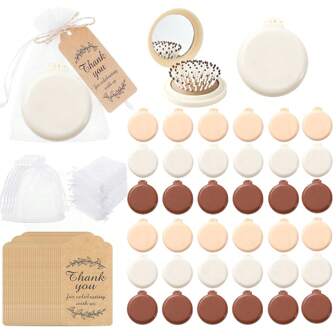 24 piezas - Espejos compactos, peines a granel, recuerdos de boda y fiesta para invitados, espejos de bolso y viaje, set de cepillo para el cabello con etiqueta de agradecimiento y bolsa de organza, peine con espejo multicolor, simple y portátil, peine plegable, peine de masaje de unicolor y mini plegable, peine de bolsillo, portátil para exteriores, hogar y dormitorio, peine de mujer para regalo de soltera y novia, recuerdos y regalos de fiesta