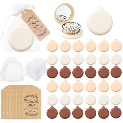 1 set - Minispegel- och kamset, bröllopsfestgåvor, bärbar resespegel- och kamset, inkluderar tackkort och organzapåse; Resespegel och kam, flera färger tillgängliga; minimalistisk och bärbar; hopfällbar kam; enfärgad mini hopfällbar luftkuddemassagekam; fickkam; bärbar utomhus-, hem-, studentboende-, resa-damkam, present till enskild brud, souvenirpresent, festgåva