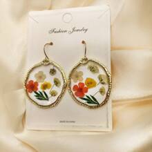 1 para boho żywicy liści i suszonych kwiatów asymetrycznych wiszących kolczyków, odpowiednie na damskie przyjęcie świąteczne, codzienne, wakacyjne - nieregularny - Zobacz 12