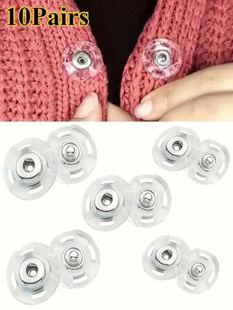 10 对/20 件透明隐形按扣，适用于羊毛衫和夹克 - 大型透明塑料紧固件，配有精致的圆形扣，非常适合针织品和外套，易于缝制以确保牢固紧固，缝纫配件