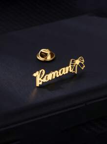 定制蝴蝶结名字胸针金色不锈钢个性化名字胸针时尚珠宝礼物