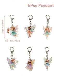 6 个仙女主题亚克力钥匙扣，4.5 * 9 厘米翅膀天使仙女吊坠，适用于生日新生儿派对礼物装饰、礼品袋编织袋装饰、派对礼物 - 彩色 - 查看 3
