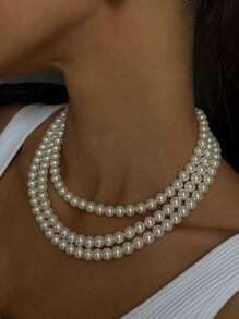 1 件优雅多层仿珍珠项链，复古高端奢华女士珠宝配饰，婚礼时尚