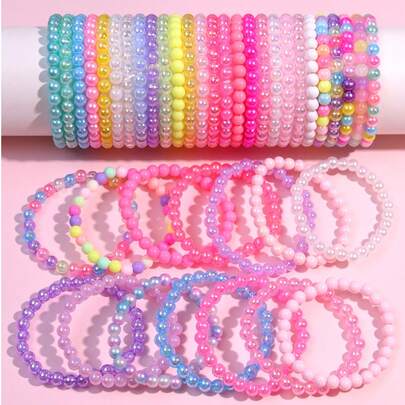 Set de 15 piezas de pulseras con cuentas de colores surtidos, adecuado para festivales, fiestas, cumpleaños, uso diario, escuela, joyería para niños