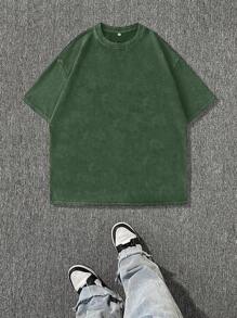 Hemo, Camiseta de manga corta con cuello redondo para hombre, estampado vintage lavado con letras divertidas y personajes de dibujos animados - Negro - Ver 2