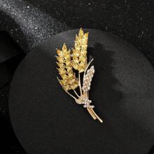 1pc Wheat Ear Shape Golden Metal Brooch, Fashion High-End Rhinestone Scarf Pin/Clips, Discreet Scarf Holder - Corsage - View 12