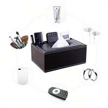 1PC多功能纸巾盒皮革材质客厅用品收纳盒家具收纳家具装饰 - 黑色 - 查看 3