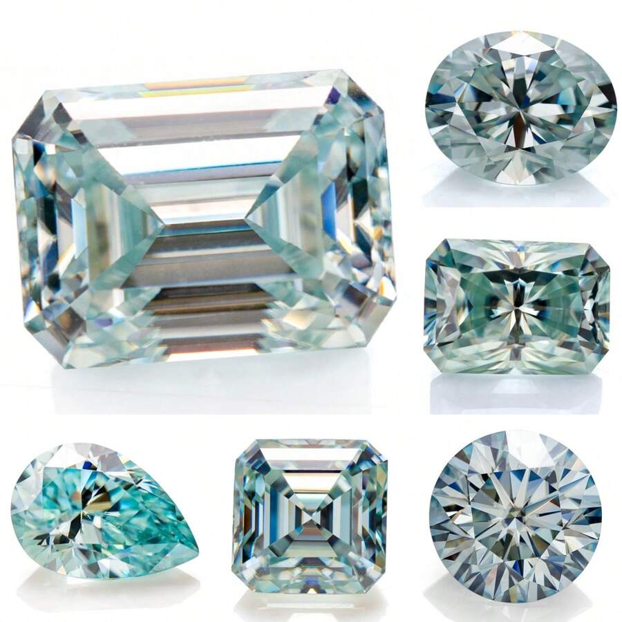 [1CT] 2pcs Asscher & Pear Shape Sea Blue Moissanite, VVS1 Clarity, Can Be Embedded Into Jewelry And Wholesale From Diamond Factory