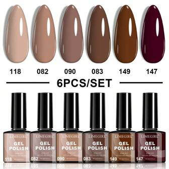 LIMEGIRL 6 Colors Brown Gel Nail Polish Set, Nude Brown Nail Polish, 2025 Gel Nail Polish Colors, Neutral Nail Polish Set, Removable Gel Nail Polish, Manicure DIY Gift, Suitable For Girls And Women