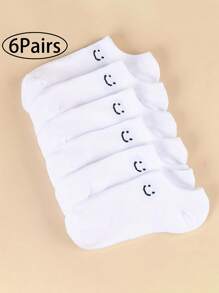 6 Pairs Women Solid Color Versatile Heart & Print Casual Hidden Socks - Multicolor - View 6