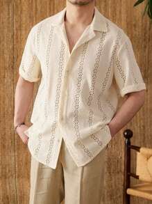 Men's Summer Thin Cuban Collar Casual Fashion Short Sleeve Button Shirt - Apricot - View 5