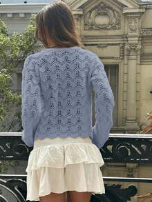 Women's Beach Cover Up Cardigan - Hollow Out Knitwear Top With Bow Tie, V-Neck Loose Drop Shoulder Design, Bikini Women Crochet Crop Tops Tie Front Bell Long Sleeve Knit Shrug Shrugs Girl's Knitted Plus Size Flounce, Spring Summer Fall