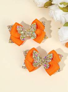 2pcs Women Hair Bow Clips With Sparkly Glitter Butterfly,Boutique Fashion Women Hair Accessories For Daily Wear Claw Clips Hair Claws Hair Barrettes - Multicolor - View 5