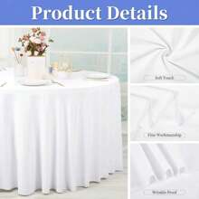 8 Pack White Round Tablecloth 120 Inch Circle Polyester Table Cloth, Washable Fabric Stain And Wrinkle Resistant Table Cover Round Table Clothes For Wedding Parties Banquet Reception Dining - White - View 4