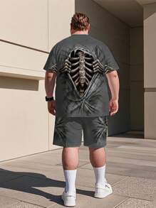 1 Set Men's Printed T-Shirt And Shorts Casual Outfits, Suitable For Everyday Casual Style