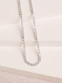 1pc Claw Chained Necklace With Single Row Cubic Zirconias, Copper Alloy Chain Inlaid With Synthetic Zirconia, Suitable For Women's Daily/Party Wear