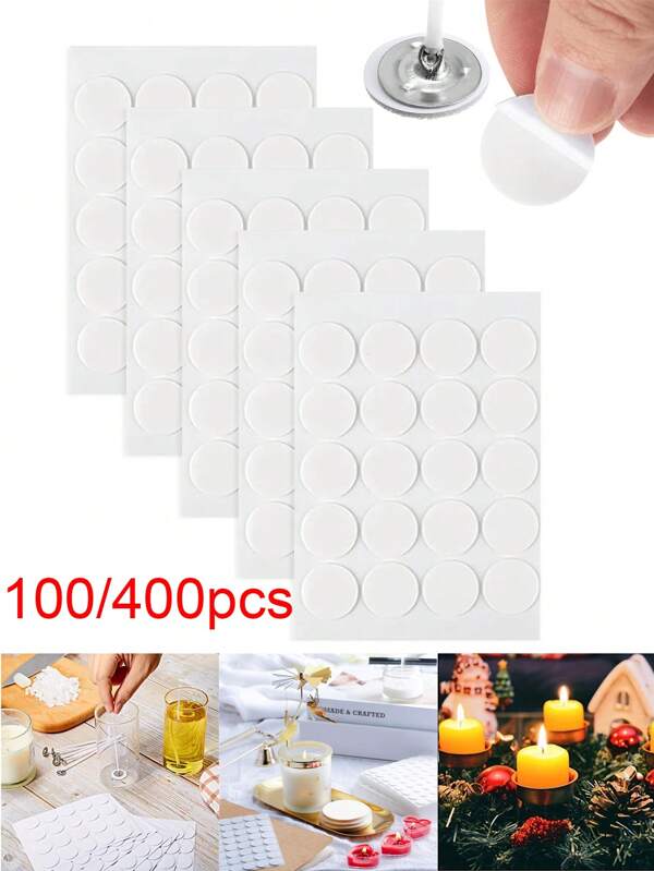 100/400 pezzi Adesivi per stoppini delle candele, resistenti al calore, adesivi biadesivi per la realizzazione di candele, nastro biadesivo in schiuma per fissare la base portacandela, 20mm