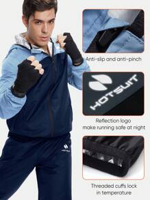 HOTSUIT Traje de sauna para hombre con chaqueta y pantalones con capucha para hacer ejercicio en el gimnasio - Celeste - Ver 6