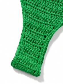 Women Knitted Two Piece Bikini Swimsuit Sexy Bathing Suits Crochet Flower Halter Triangle Tops String Bikini Sets Beachwear - Green - View 7