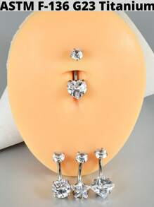 1 pieza Anillo de ombligo/estrella/cuadrado/redondo de titanio con circonita cúbica, pendientes de cartílago de oreja, tragus, helix, daith, joyería corporal para perforación - Color titanio - Ver 8