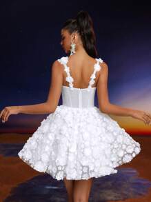 Anymoon Elegant Solid Color Applique Spaghetti Strap Cocktail Party Dress, Prom Dress, For Valentine's Day - White - View 2