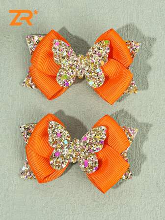 2 件女士发夹，带闪亮蝴蝶结，精品时尚女士发饰，适合日常佩戴爪夹发夹发夹