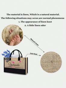 1Pc Personalized Custom Burlap Tote Bag, Large Capacity Printed Tote Bag ,Personalized Present Bag,Gift Bag Women High-Capacity Handbag Graduation Gifts Letter Print Fashionable Tote Bag, School Gift,Lightweight Shopping Bag