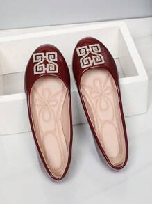 Women's Fashion Rhinestone Decor Flat Shoes - Burgundy - View 11