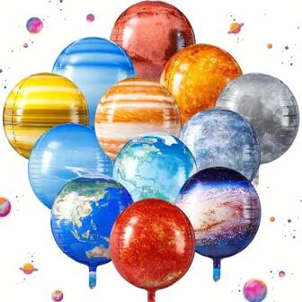 12Pcs/Set Vibrant Space Themed 22Inch 4D Aluminum Foil Balloon Earth And Planetary Design Colorful Galaxy Decorations For Birthday Wedding Graduation Ceremonies Space Party Decorations