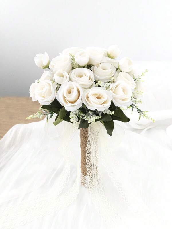 1pc Artificial Roses Bride Bouquet, Artificial Flowers Roses Tossing Bouquet For Bridesmaid For Wedding Ceremony Anniversary