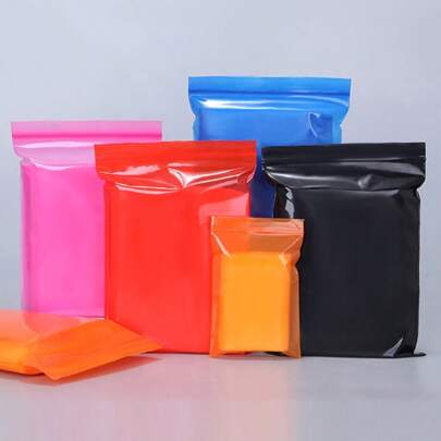 100 个塑料可重复使用拉链袋，迷你小中号口袋，红色蓝色黑色橙色珠宝包装袋，厚实耐用的聚乙烯袋，带可重新密封的拉链顶部锁，适用于旅行、储存、包装和运输