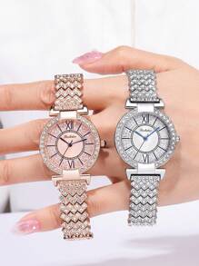 BOSHIDUN A Ladies' Alloy Watch Strap With Gorgeous Style, Artificial Zirconia With Rhinestones, Quartz Watch Suitable For Decorating Party Occasions