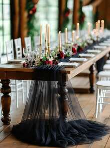 1pc, Elegant Black Chiffon - Wedding Arch Curtain Transparent Polyester Mesh Gauze Curtain Background, Tulle For Photography Background, Wedding Party, Engagement, Ceremony, Stage Decoration, Bridal Shower, Anniversary/Birthday Party, Wedding/Holiday Party Decoration, Back To School Valentine's Day And Banquet Decoration (Event Party Decoration) Multi-Purpose Occasion Decoration