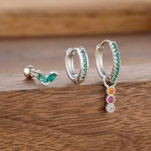 3 件装不锈钢 18K 镀金三角形吊坠水滴方晶锆石耳环女士派对创意时尚珠宝礼物 - 3pcs Earrings set - 查看 11