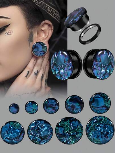 1Pair Plated Black Stainless Steel Rainbow Blue Purple Miexd Shell Plane Ear Expanders Gauges Strenghed Pulley Ears Plugs Tunnels Body Piercing Jewelry 6-25mm