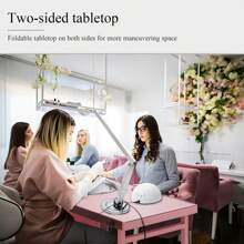 Manicure Trolley With Table, Manicure Table Foldable Traveling Nail Desk With Storage, Worktable And Mirror, Cosmetic Case Nail Table - 粉紅色-雙桌 - 查看 3