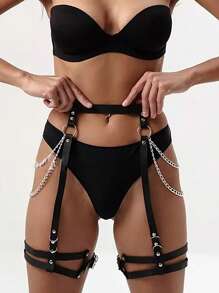 1pc Leather Punk Waist Chain Black Leg Harness Belt Caged Body Chain Party Body Underwear Accessory Rave Outfits Leg Chain Jewelry For Women