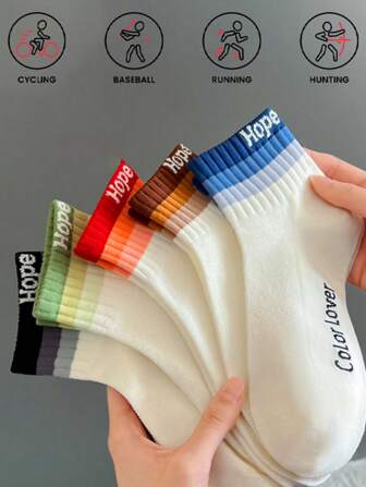5 双女士薄款踝长彩色运动袜，春夏季