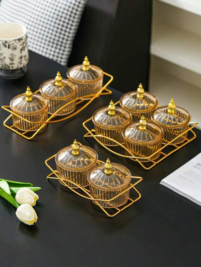 1 pièce Plateau à collation rond en matière PS de couleur or avec 2/3/4 compartiments