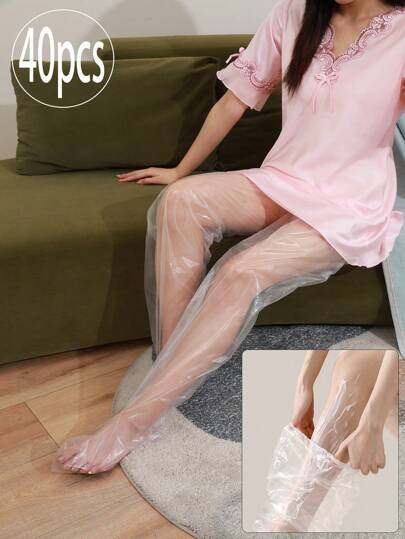 40个/20个/10个/1个一次性足膜，腿膜带脚套和腿套，高透明防水保湿腿部护理套