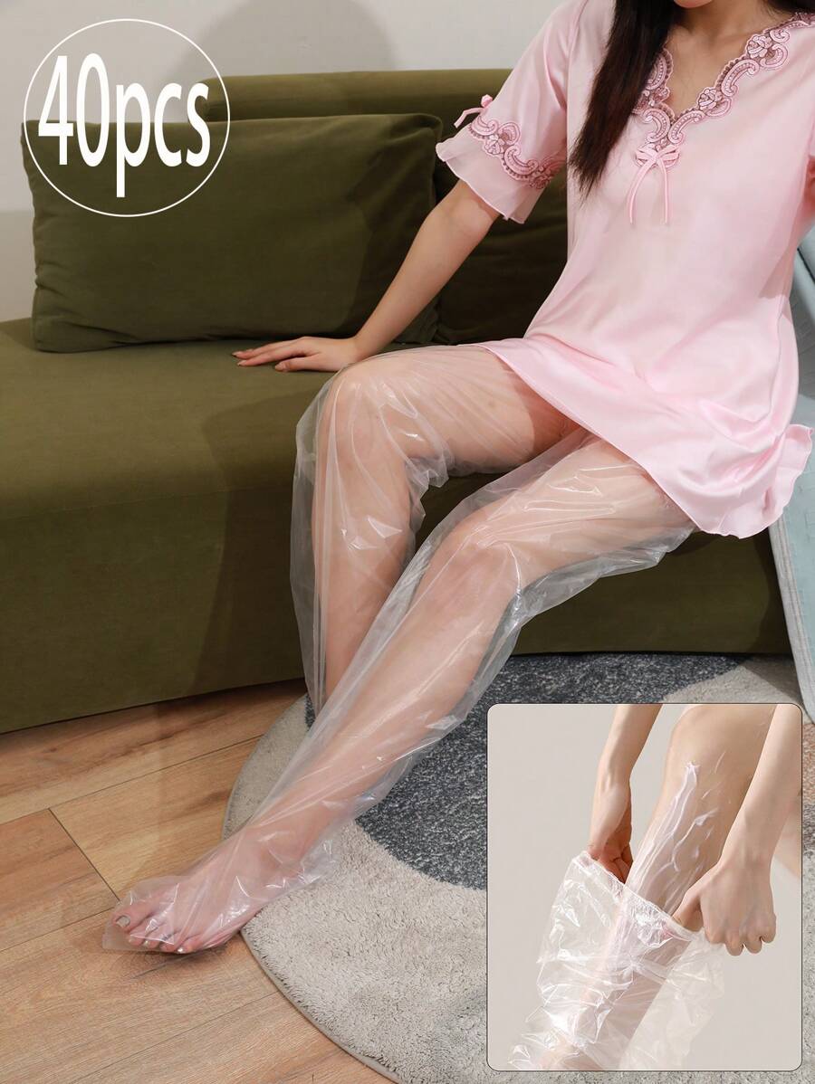 40个/20个/10个/1个一次性足膜，腿膜带脚套和腿套，高透明防水保湿腿部护理套 - 彩色 - 查看 1