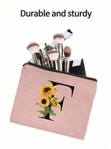 Flower Canvas Toiletry Bag, Cosmetic Bag, Makeup Bags, Wallet Name Initials A-Z Letter Pattern Toiletry Organizer Pouch Wash Bag, Lightweight, Foldable Cosmetic Pouch With Zipper | Easy-Clean, Versatile Makeup Case For Travel & Holiday Gifts Makeup Organizer Makeup Storage Bag Mini Pouch Travel Small Makeup Case Accessories Make Up Holder Brush Bag Make Up Container Cosmetic Bag Travel Essentials Ladies Accessoires Travelling Stuff