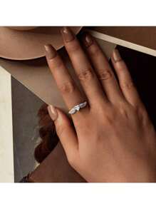 bamoer 1 件 925 纯银天使之翼戒指女士精美珠宝白色/粉色心形锆石永恒戒指结婚礼物