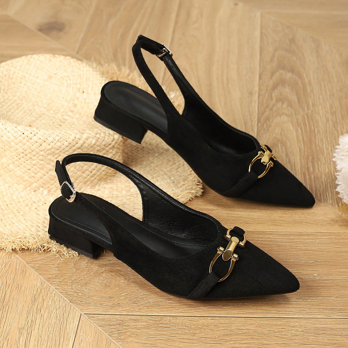 Bombas de tacón grueso con correa y punta abierta, cómodas y elegantes, de moda para mujer. Favorecen con vestidos