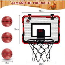 Canasta de Basquetbol para Niños Plegable, Tablero de Basketball con Contador Electrónico De Puntaje, Aro, 3 Mini Balón, para Puerta y Pared Juegos Exteriores para Niños Profesional - 1 - Ver 4